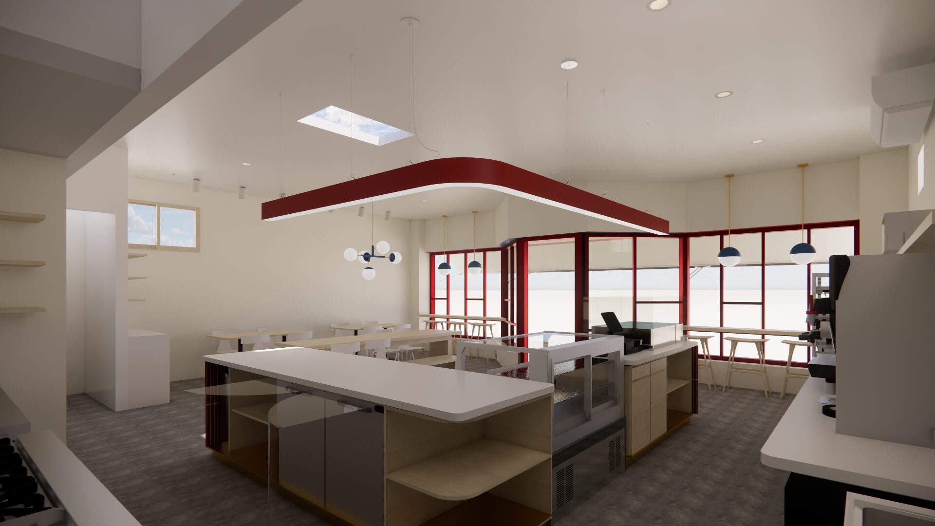 The Suis counter, pastry case and window seating